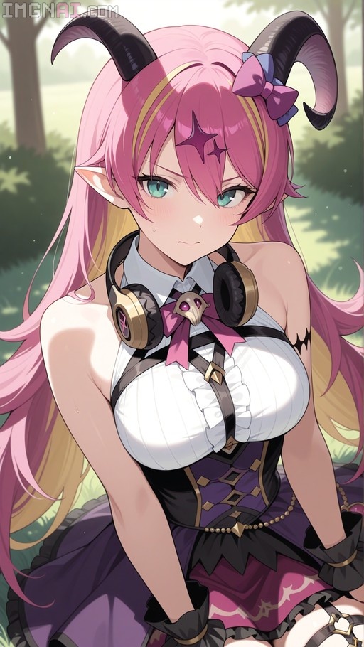 Yuzuki Choco sitting on grass with headphones around her neck
