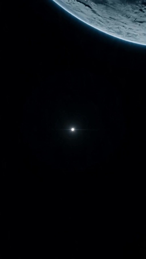 A digital animation showing streaks of light entering Earth's atmosphere from space, followed by a massive blue energy strike hitting the ground near mountains.