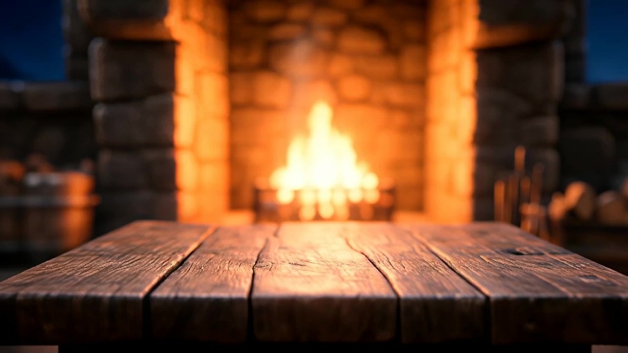 A red-skinned demon in a suit grabs a pink soda can labeled 'Arfi Soda' from a table and drinks it by a fireplace.