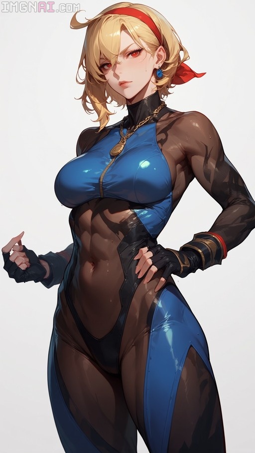 Digital illustration of Kaela Kovalskia from Path of Exile 2 wearing a blue and black bodysuit with fingerless gloves.