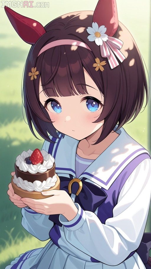 Nishino Flower holding a strawberry cake
