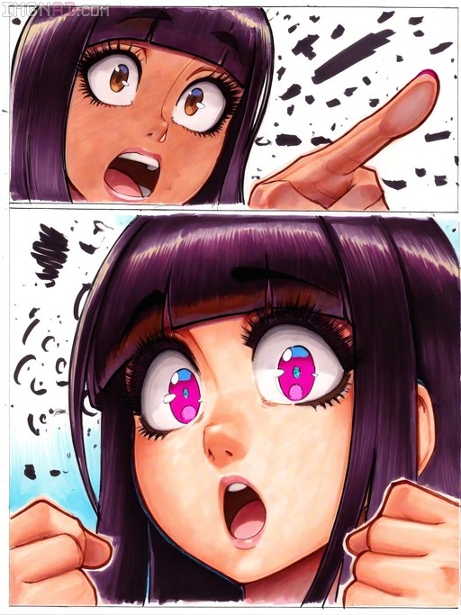 A two-panel comic featuring Han Juri pointing backwards in shock, followed by a close-up of her wide-eyed surprised face.