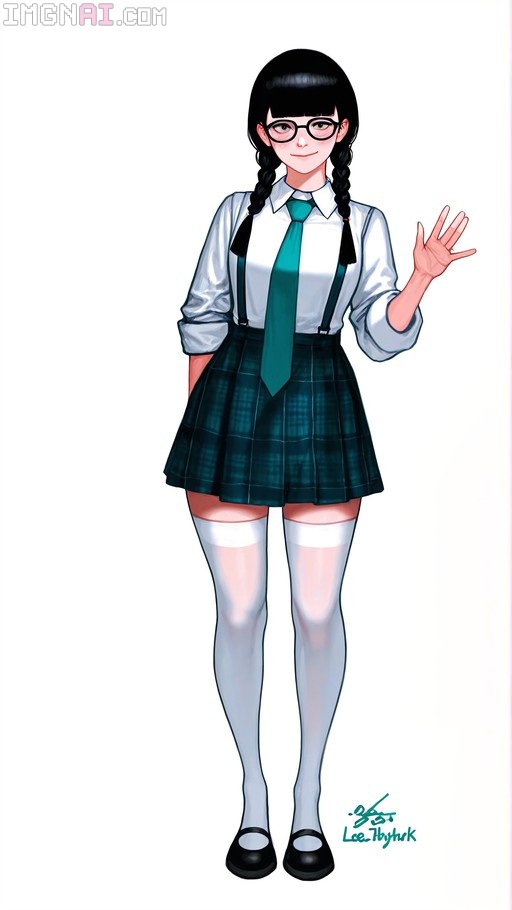 Full-body illustration of Angie from Doki Doki Literature Club wearing a school uniform and waving.