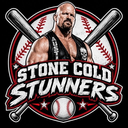 Stone Cold Steve Austin standing in front of crossed baseball bats with the text "Stone Cold Stunners".