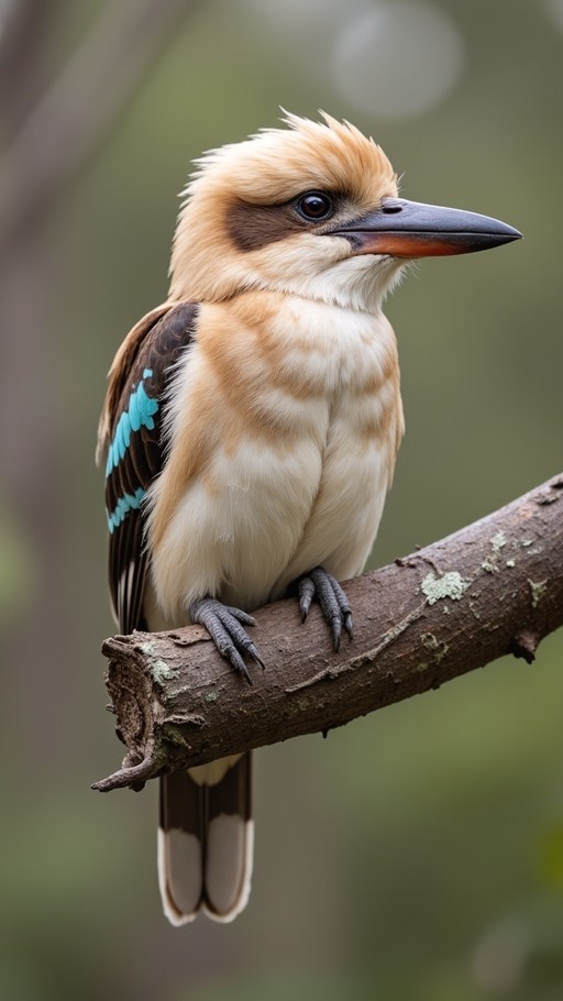 A Laughing Kookaburra with turquoise wing patches perched on a tree branch.