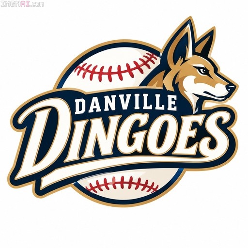 Danville Dingoes baseball logo featuring a dingo head and a baseball.