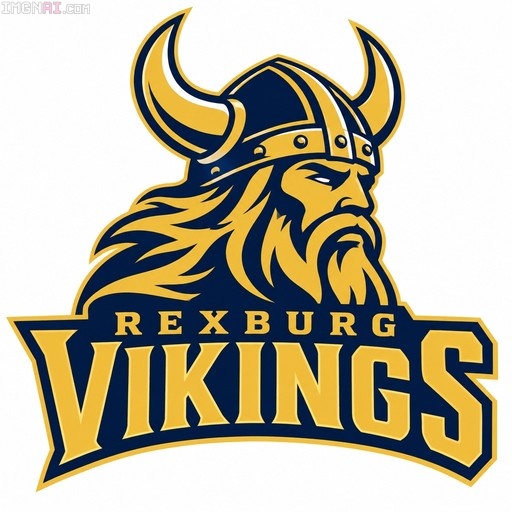 Rexburg Vikings logo with a Viking head wearing a horned helmet in blue and gold.